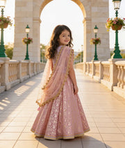 Luxe Lilac Pink Brocade Lehenga with Choli Boti Net Dupatta for Girls