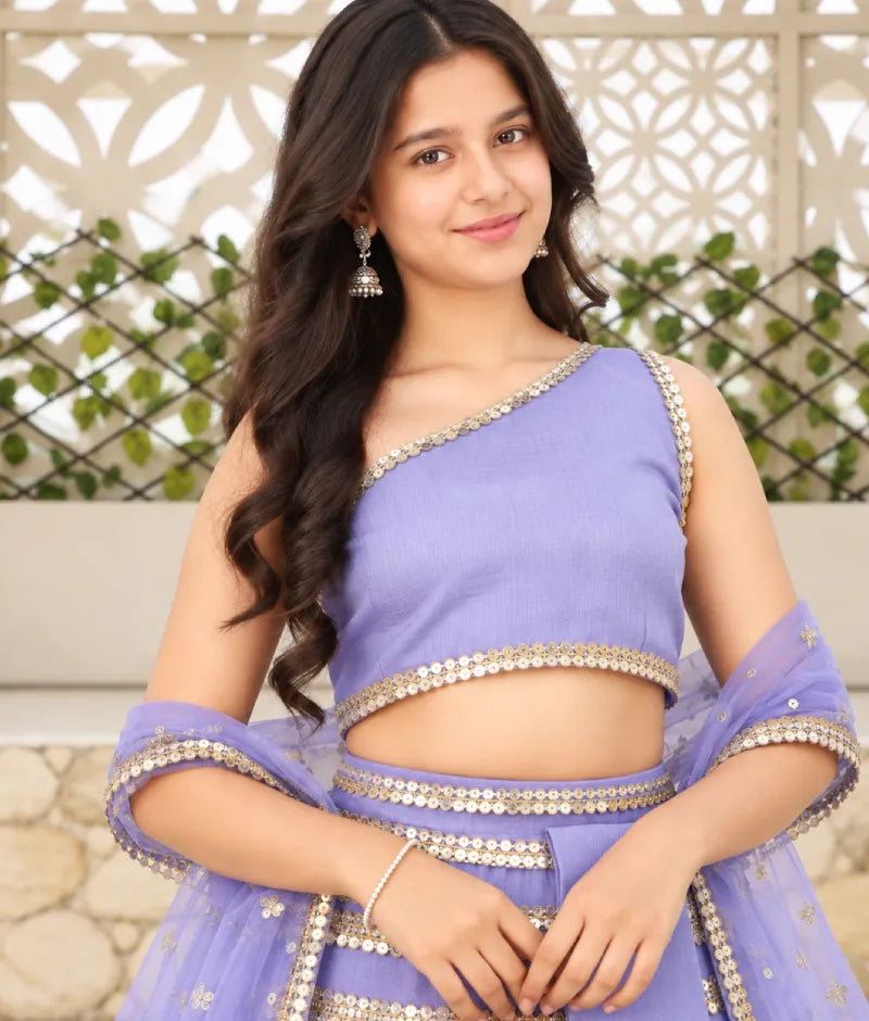 Luxe Lilac Sequins Lehenga Choli Dupatta for Girls