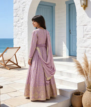 Luxe Lilac Thread Embroidery Anarkali Set for Girls