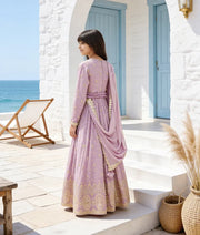 Luxe Lilac Thread Embroidery Anarkali Set for Girls
