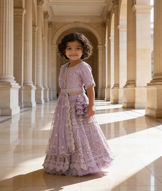 Luxe Lilac Thread Lehenga for Girls