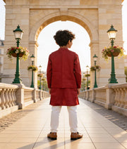 Luxe Maroon Embroidery Jacket with Maroon Kurta Chudidar for Boys