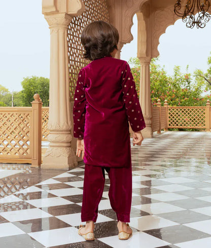 Luxe Maroon Magic Velvet Kurta Set