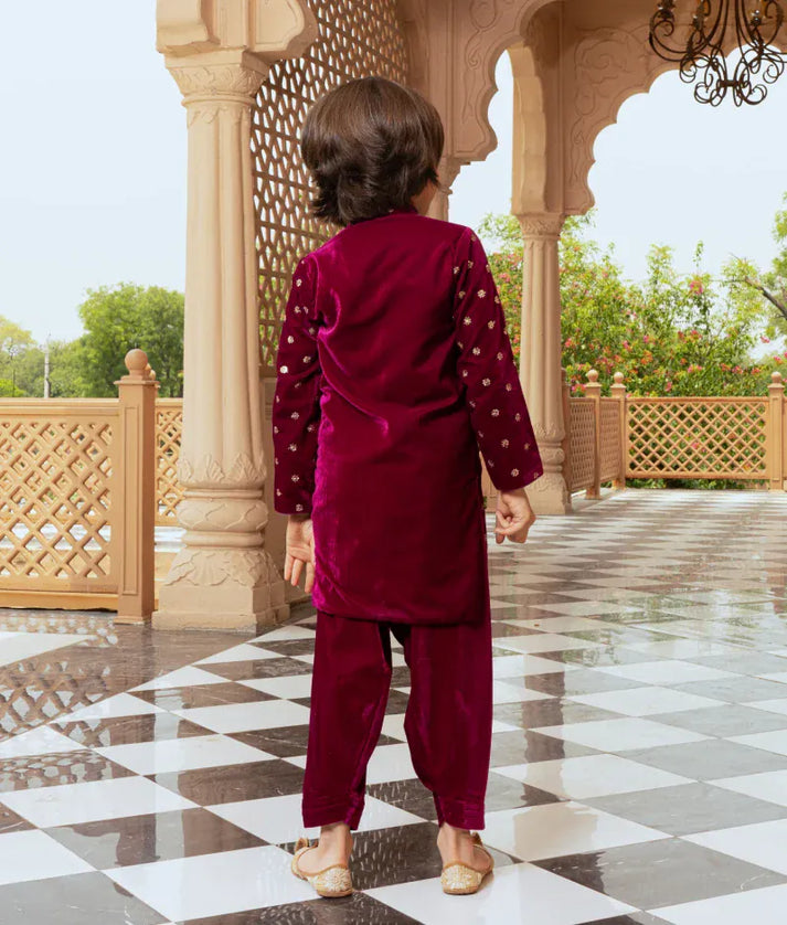 Luxe Maroon Magic Velvet Kurta Set
