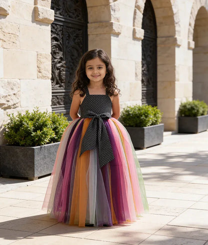 Luxe Multi Colour Net Gown for Girls