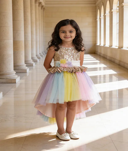 Luxe Multi Colour Sequin Yoke Frock for Girls