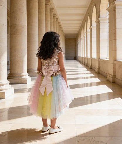 Luxe Multi Colour Sequin Yoke Frock for Girls