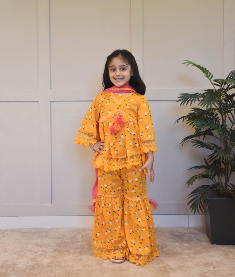 Luxe Mustard Yellow Printed Kurti Sharara