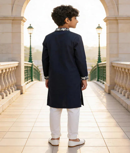 Luxe Navy Blue Embroidery Sherwani with Chudidar for Boys