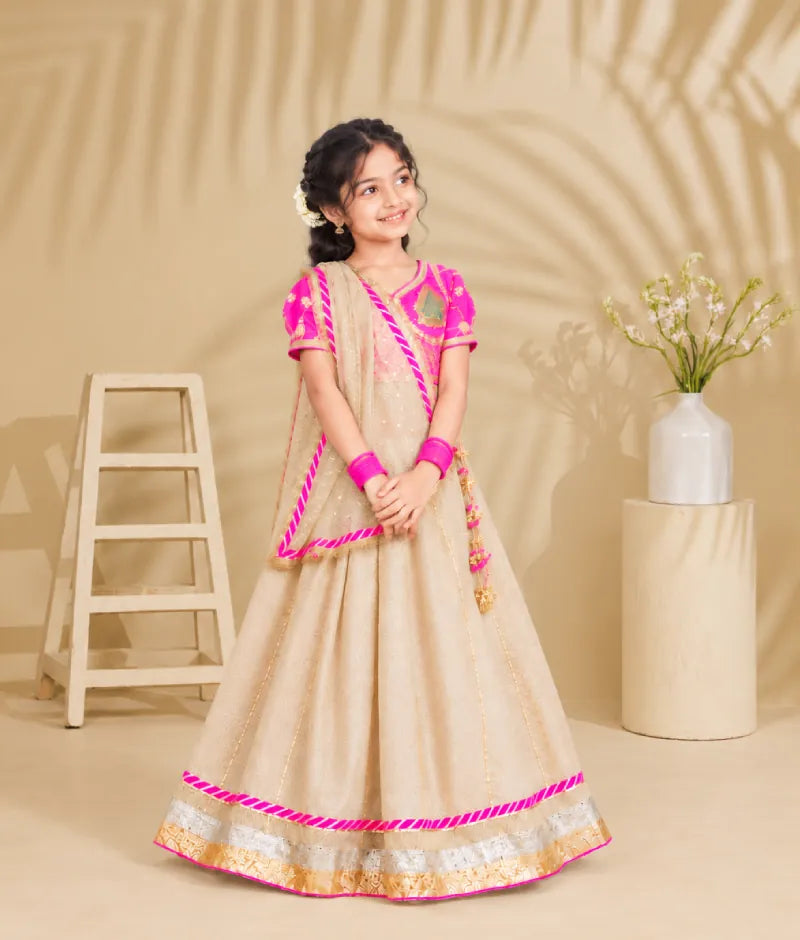 Luxe Neon Pink Aangi work Choli with Lehenga Set