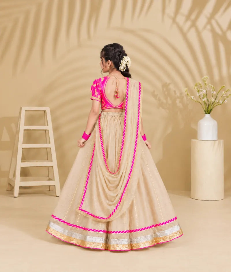 Luxe Neon Pink Aangi work Choli with Lehenga Set