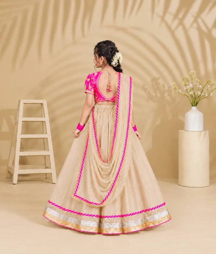 Luxe Neon Pink Aangi work Choli with Lehenga Set