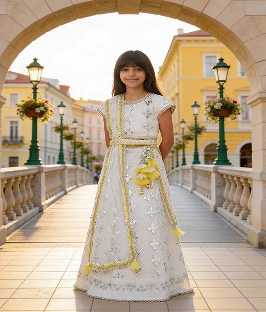 Luxe Off white Gota Embroidery Lehenga Choli Dupatta for Girls