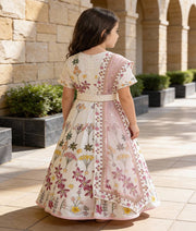 Luxe Off white Hand Painted Anarkali with Net Dupatta for Girls