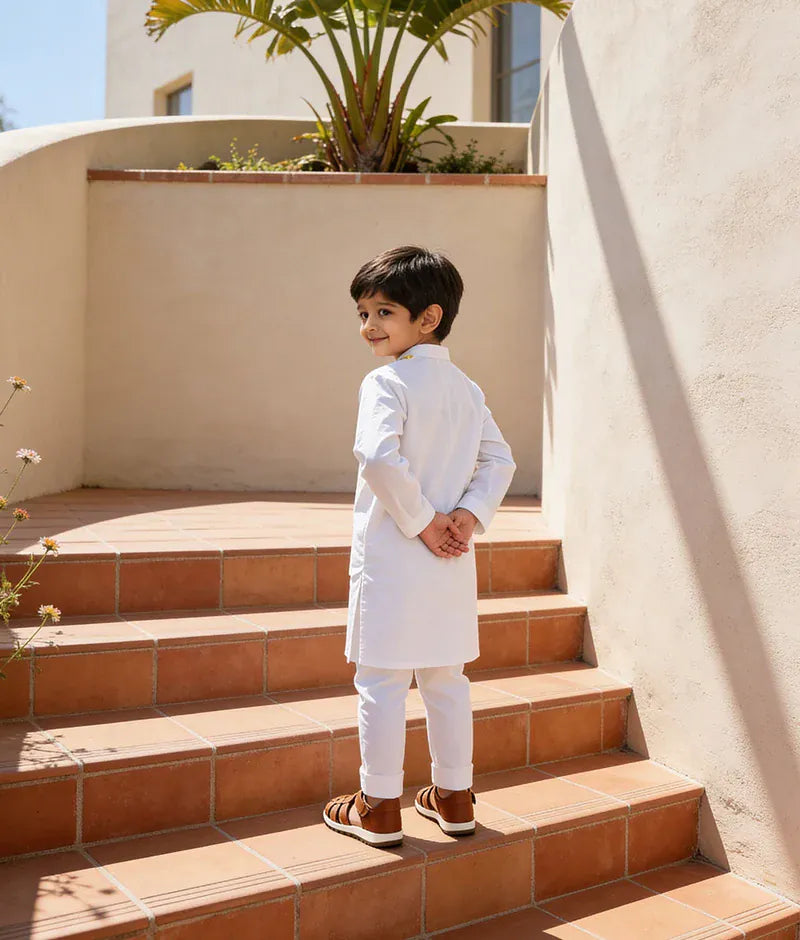 Luxe Off white Holi Kurta Set for Boys