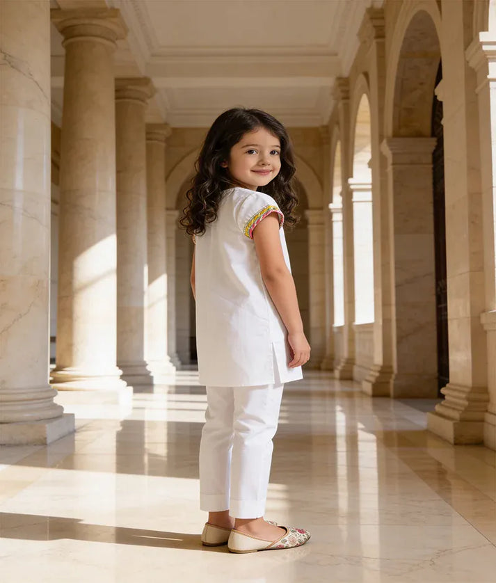 Luxe Off white Holi Kurti Set for Girls