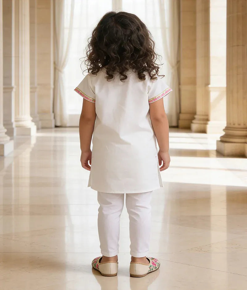 Luxe Off white Kurti with Multi Color Splashes for Girls