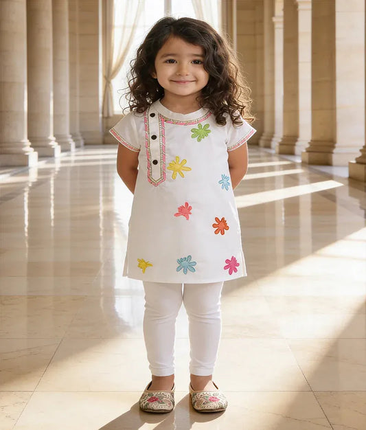 Luxe Off white Kurti with Multi Color Splashes for Girls