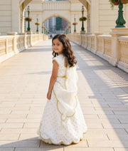 Luxe Off White Organza Lehenga Choli and Dupatta for Girls