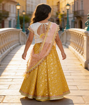 Luxe Off white Sequins Yellow Brocade Lehenga with Choli Boti Net Dupatta for Girls