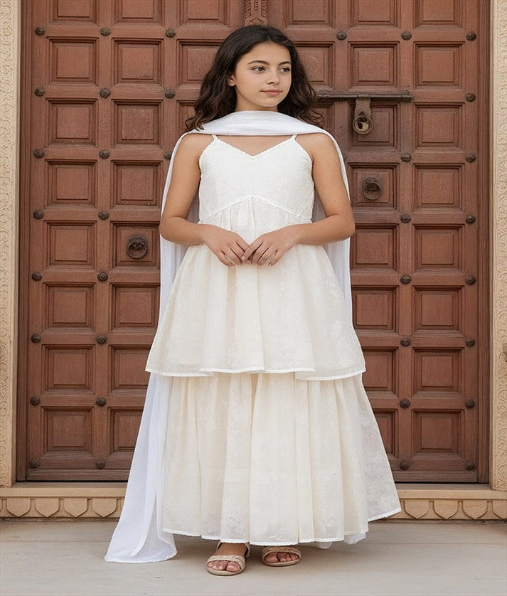 Luxe Offwhite Embroidered Kurti Sharara Set