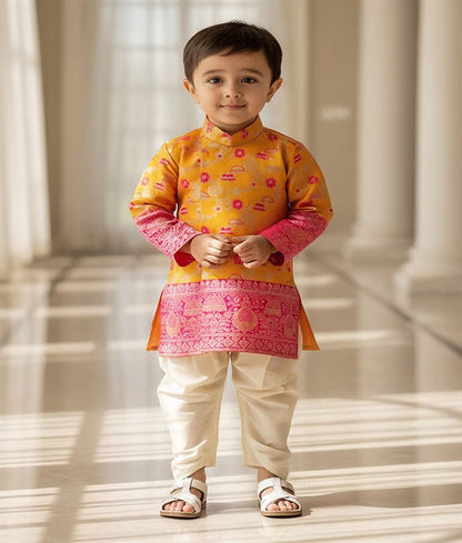 Luxe Orange Brocade Kurta with Dhoti
