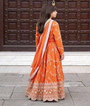 Luxe Orange Embroidered Anarkali with Dupatta