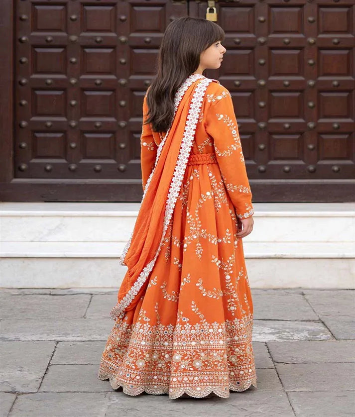 Luxe Orange Embroidered Anarkali with Dupatta