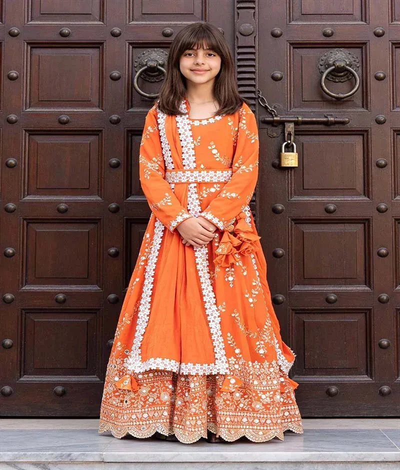 Luxe Orange Embroidered Anarkali with Dupatta
