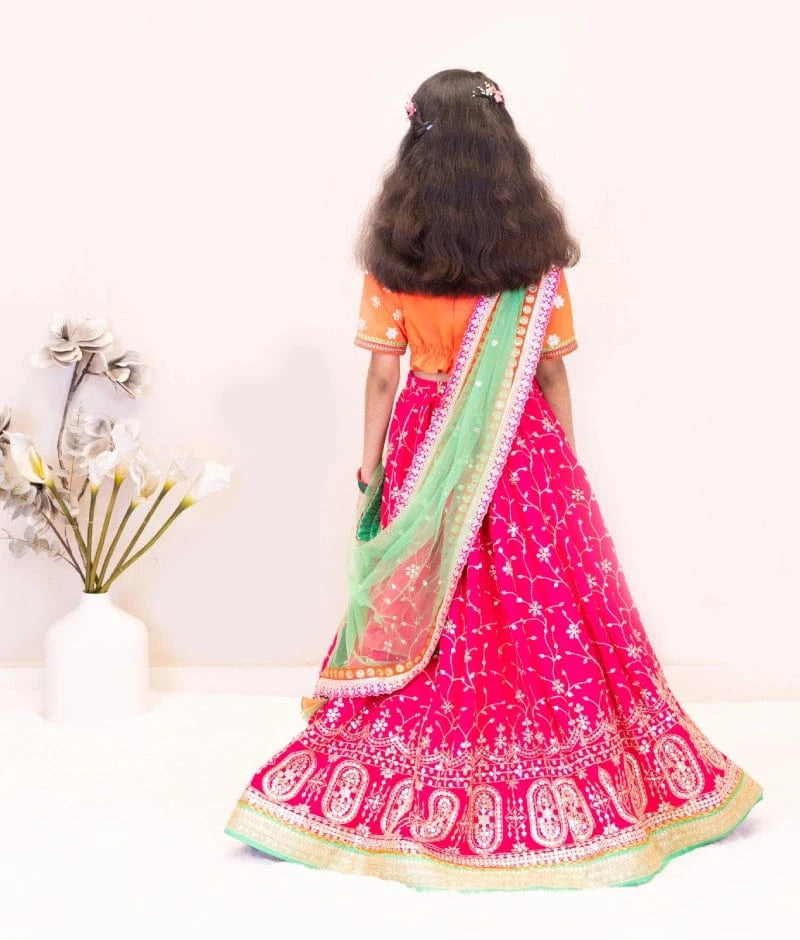 Luxe Orange Embroidered Choli with Lehenga Set