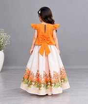 Luxe Orange floral printed Lehenga Set