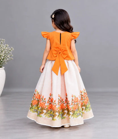 Orange floral printed Lehenga Set - Luxe Orange floral printed Lehenga Set