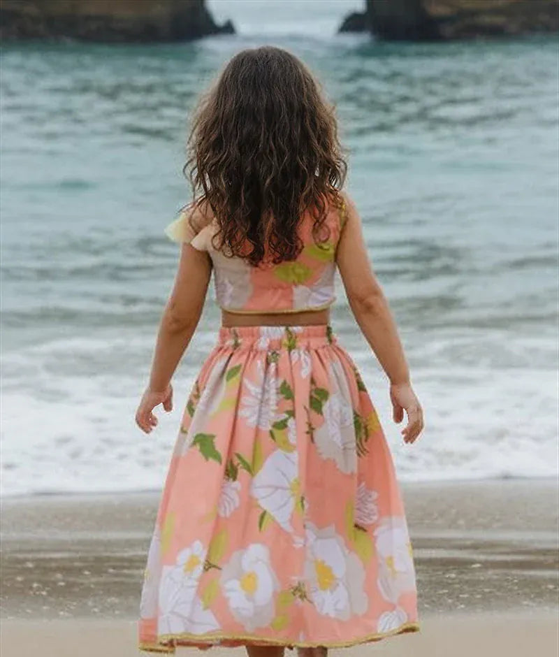 Luxe Orange Printed Top with Lehenga