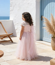 Luxe Pastel Pink Embroidery Lehenga with Choli Organza Dupatta for Girls