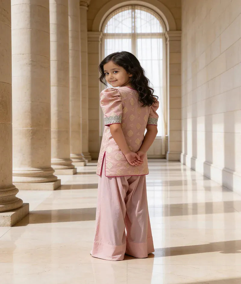 Luxe Peach Brocade Kurti with Salwar