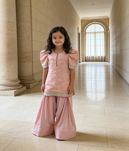 Luxe Peach Brocade Kurti with Salwar