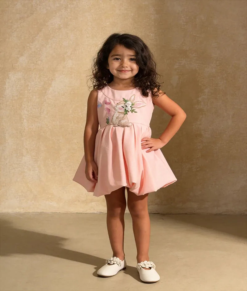 Luxe Peach Embroidered Frock