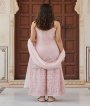 Luxe Peach Embroidered Kurti Sharara Set