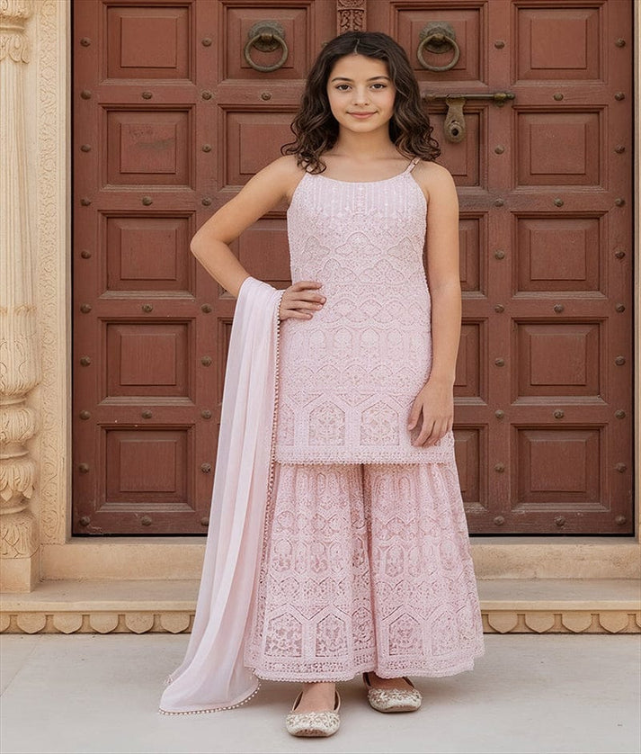 Luxe Peach Embroidered Kurti Sharara Set