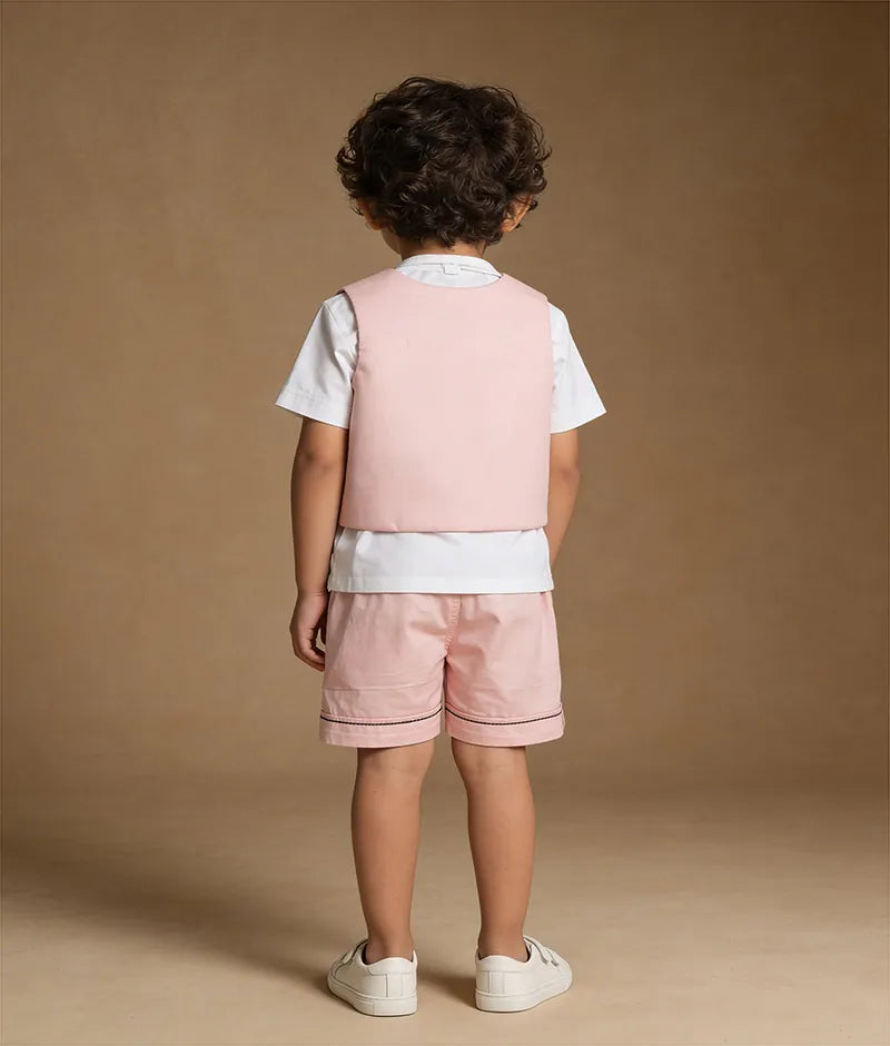Luxe Peach Embroidered Waist Coat Set