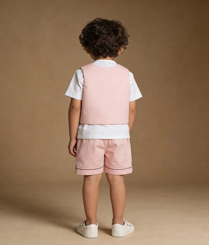 Luxe Peach Embroidered Waist Coat Set