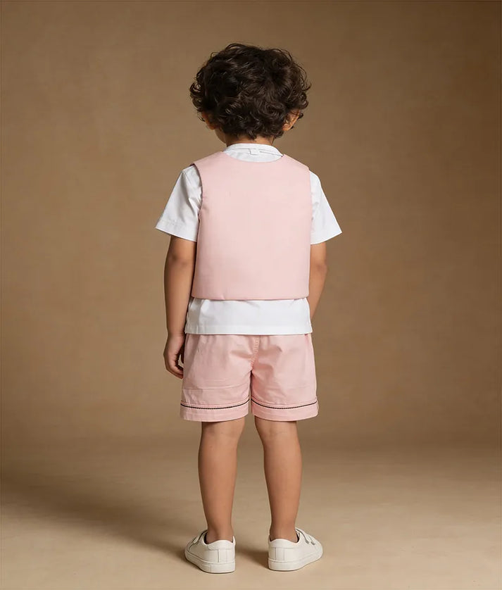 Luxe Peach Embroidered Waist Coat Set