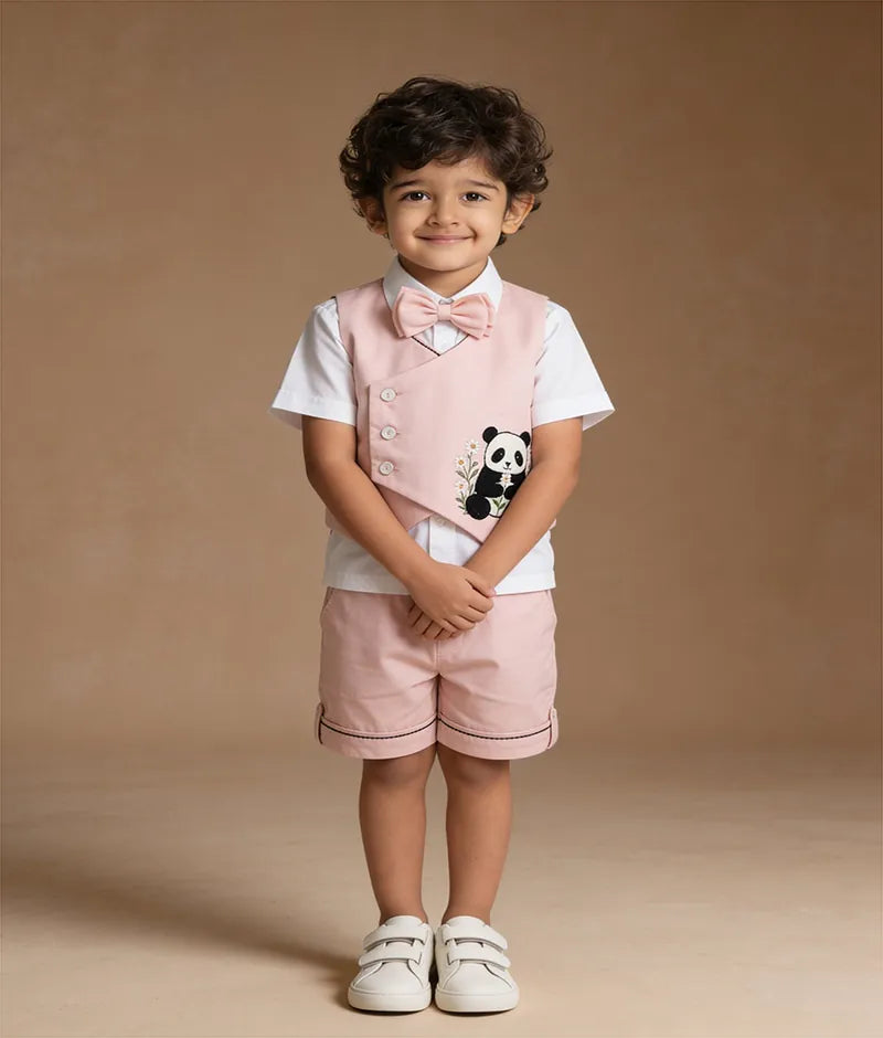 Luxe Peach Embroidered Waist Coat Set