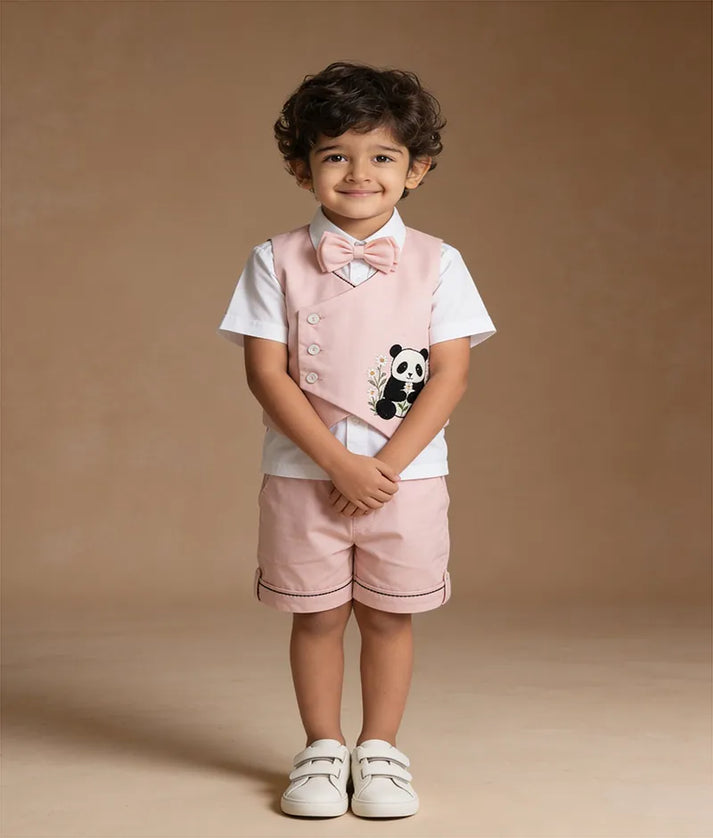 Luxe Peach Embroidered Waist Coat Set