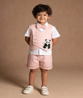 Luxe Peach Embroidered Waist Coat Set