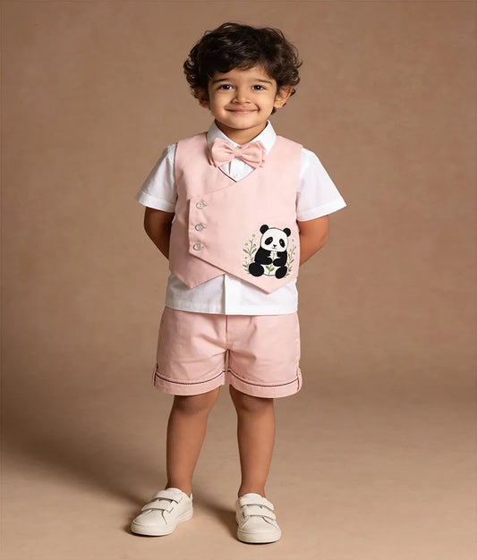 Luxe Peach Embroidered Waist Coat Set