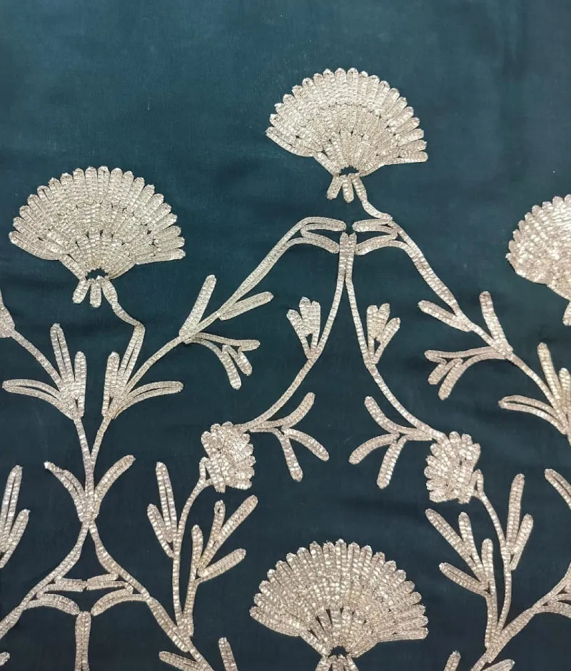 Luxe Peach Embroidery Green Gota Lehenga with Choli Organza Dupatta for Girls