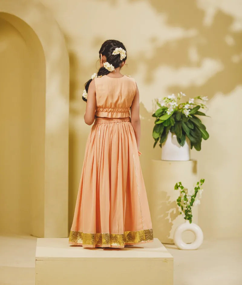 Luxe Peach Georgette Lehenga Choli Set