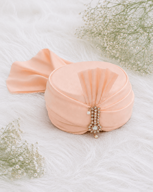 Luxe Peach Safa with Kalgi and Pearl for Boys