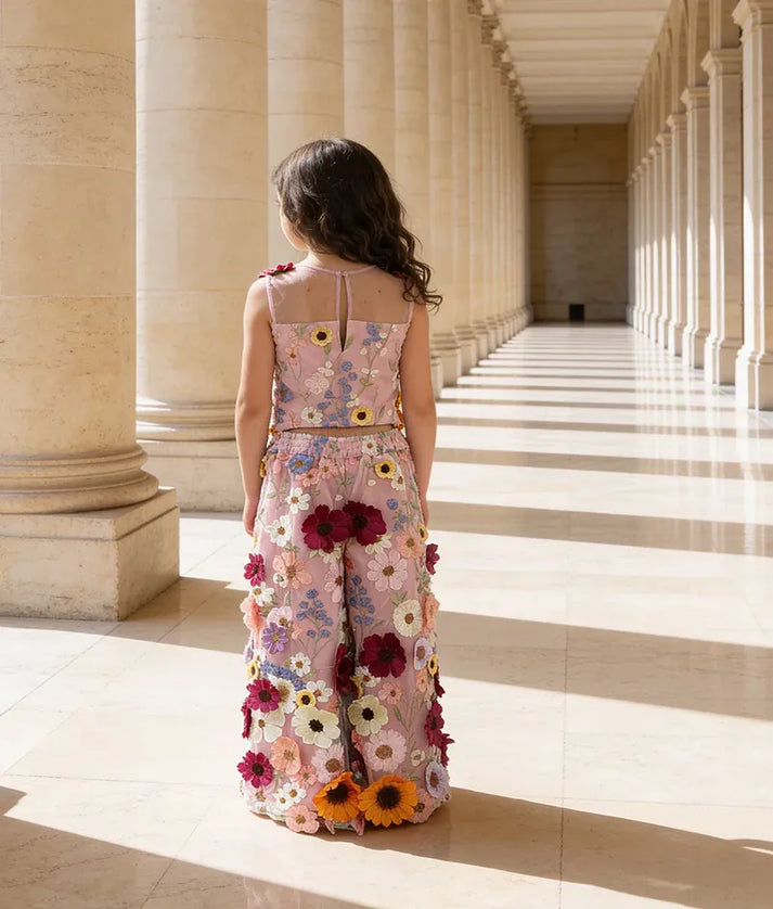 Luxe Pink 3D Flower Top with Plazzo